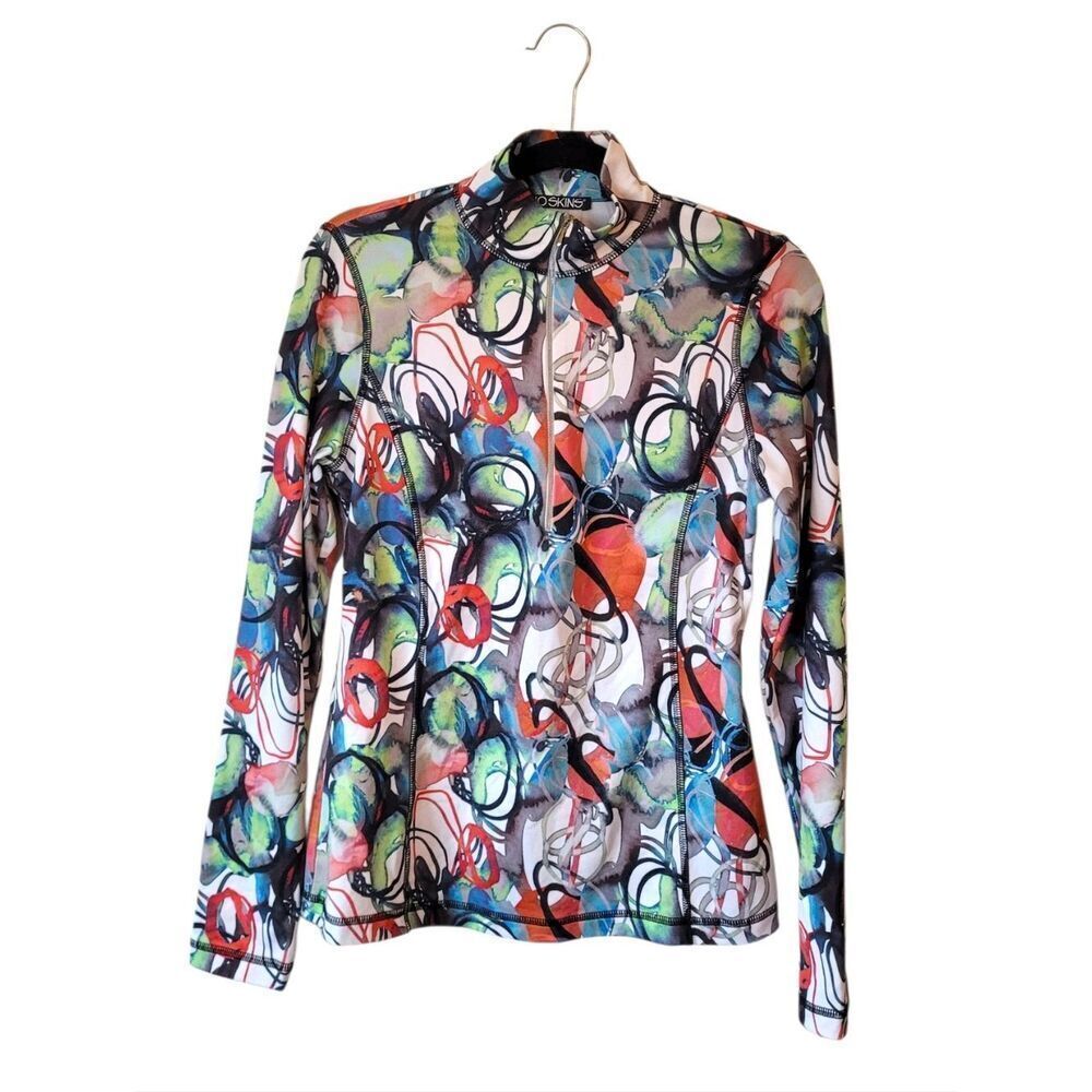 SNO SKINS Multicolor Abstract Zip-Front Mock Neck Base Layer Top Size Size M